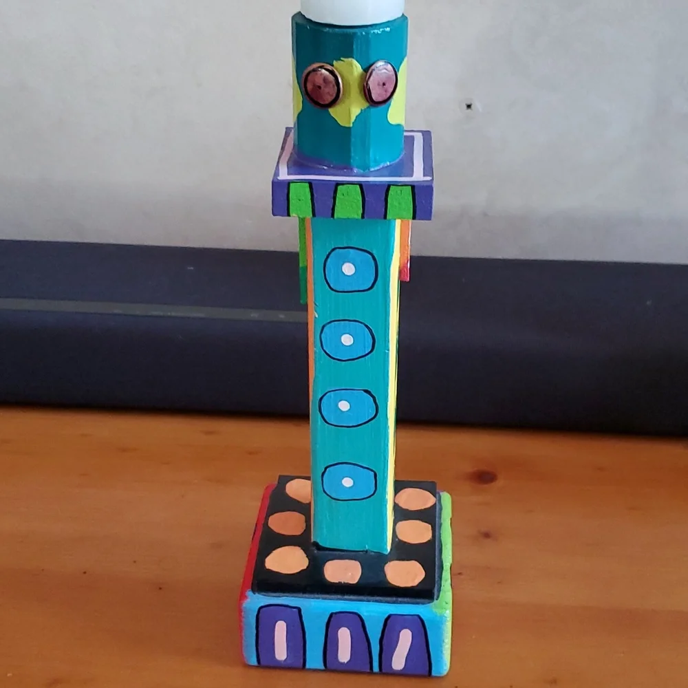 Third Ste USA colorful and whimsical candlestick holder yellow blue green red